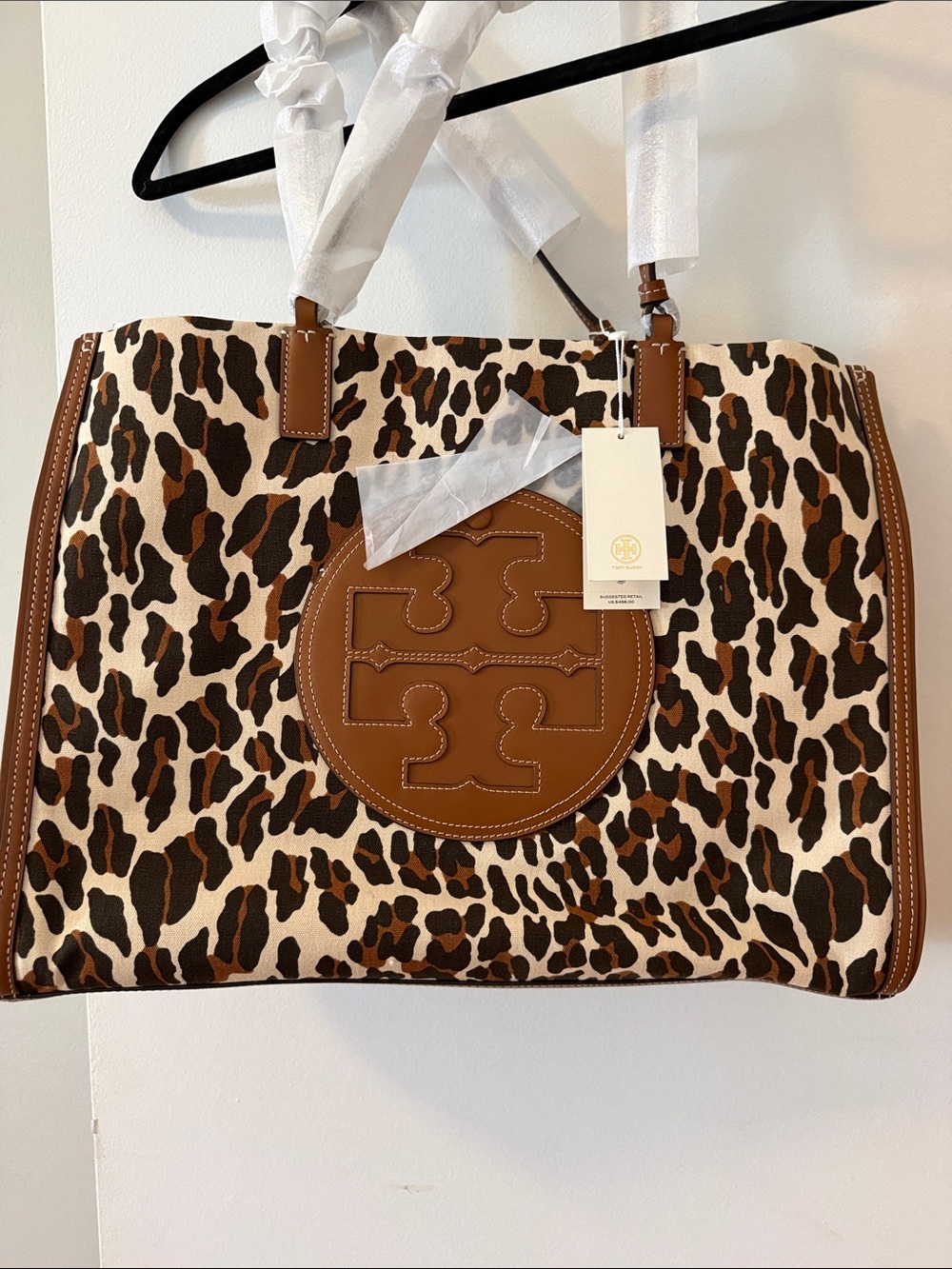 Tory Burch Leopard-Print Canvas Tote with Brown Leather Logo